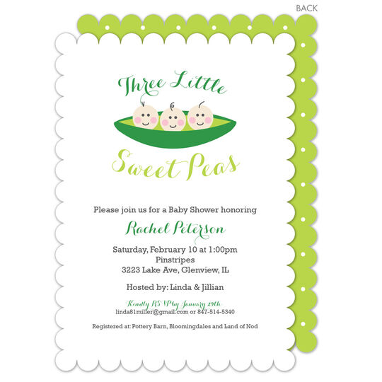 Three's Little Sweet Peas Triplets Shower Invitations